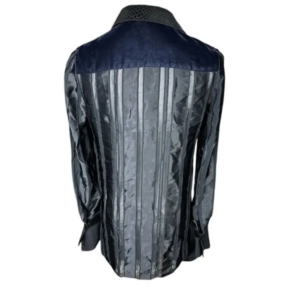 Elie Tahari Women's XS Black Martha Velvet Burnout Button Down Blouse - Picture 5 of 10